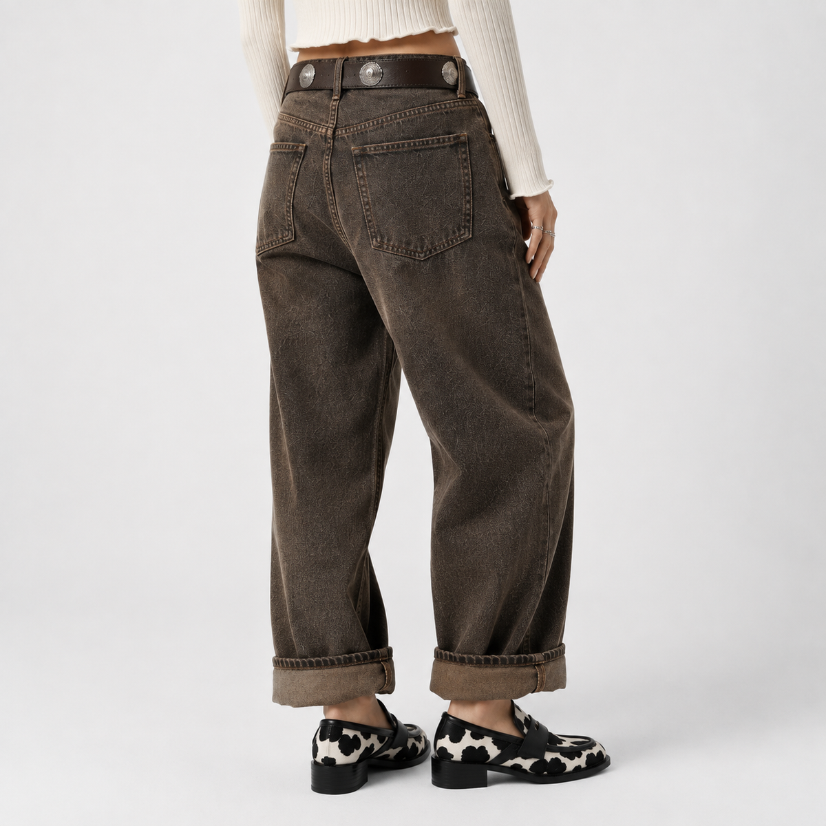 Mocassin Cuir Noir Femme Imprimé Vache