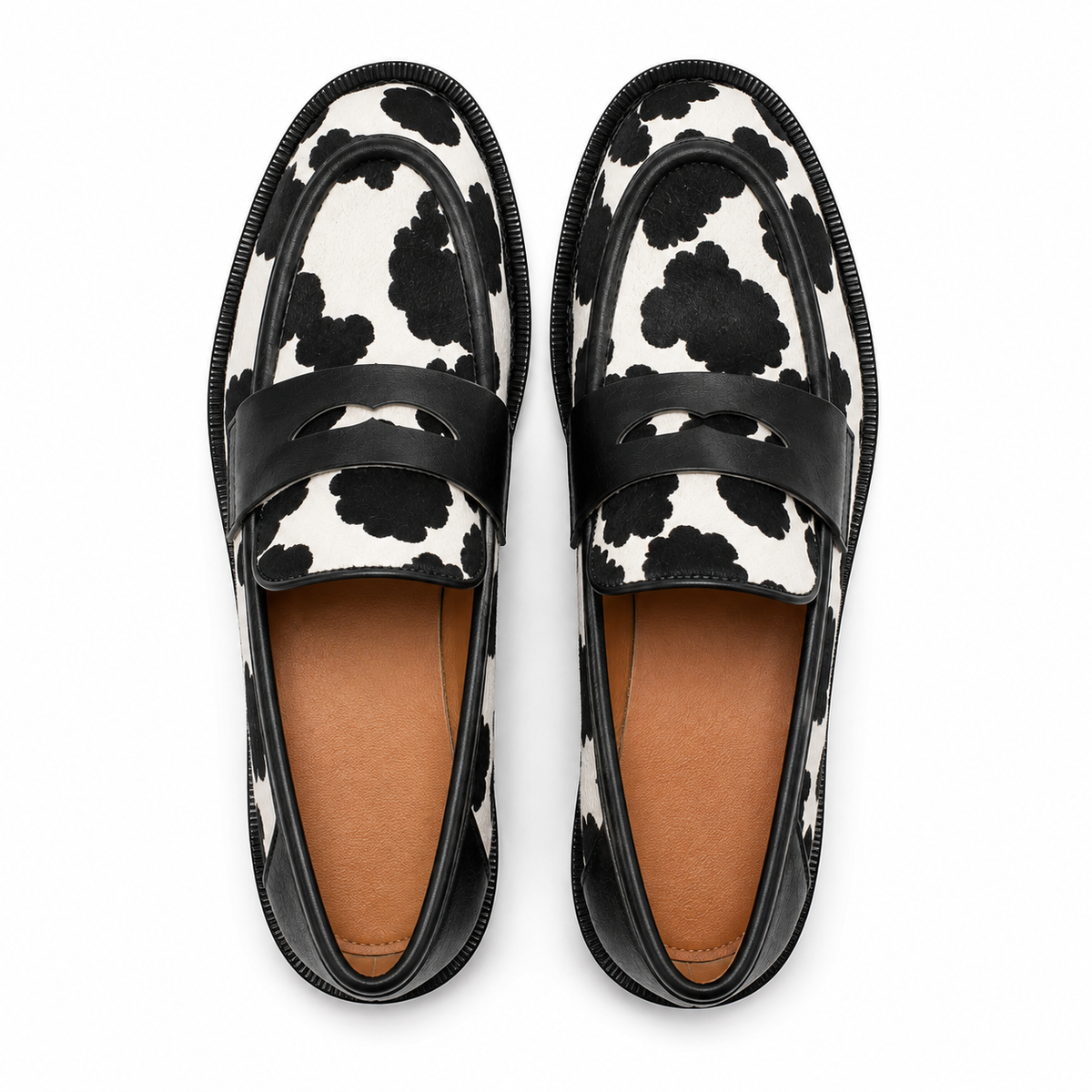Mocassin Cuir Noir Femme Imprimé Vache