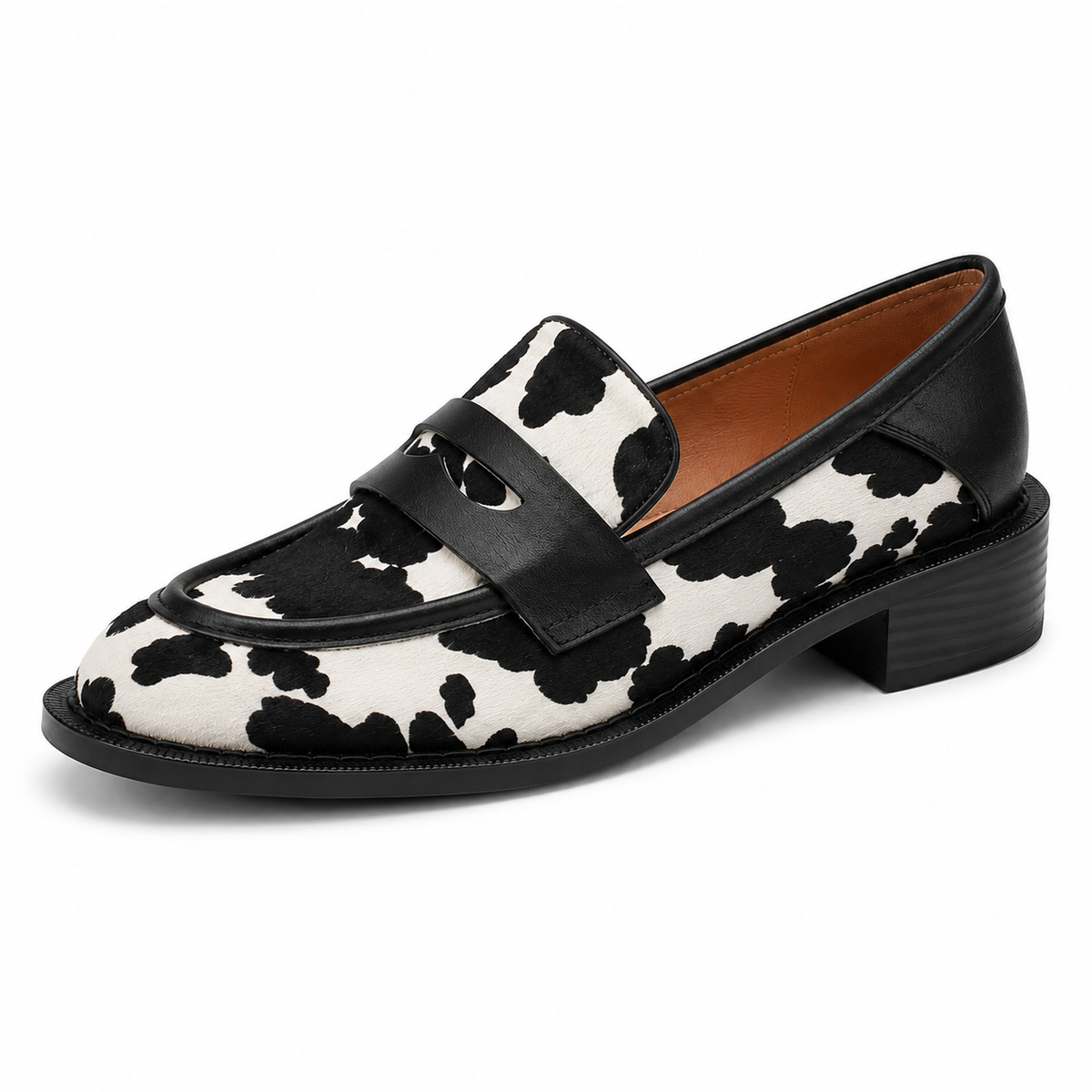 Mocassin Cuir Noir Femme Imprimé Vache