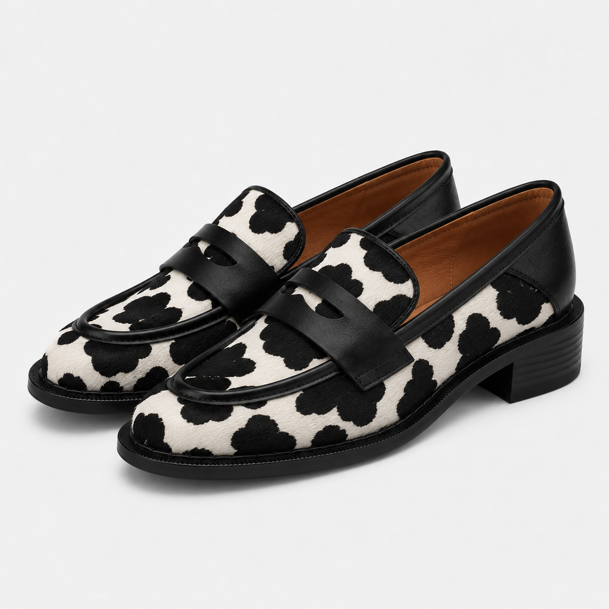Mocassin Cuir Noir Femme Imprimé Vache