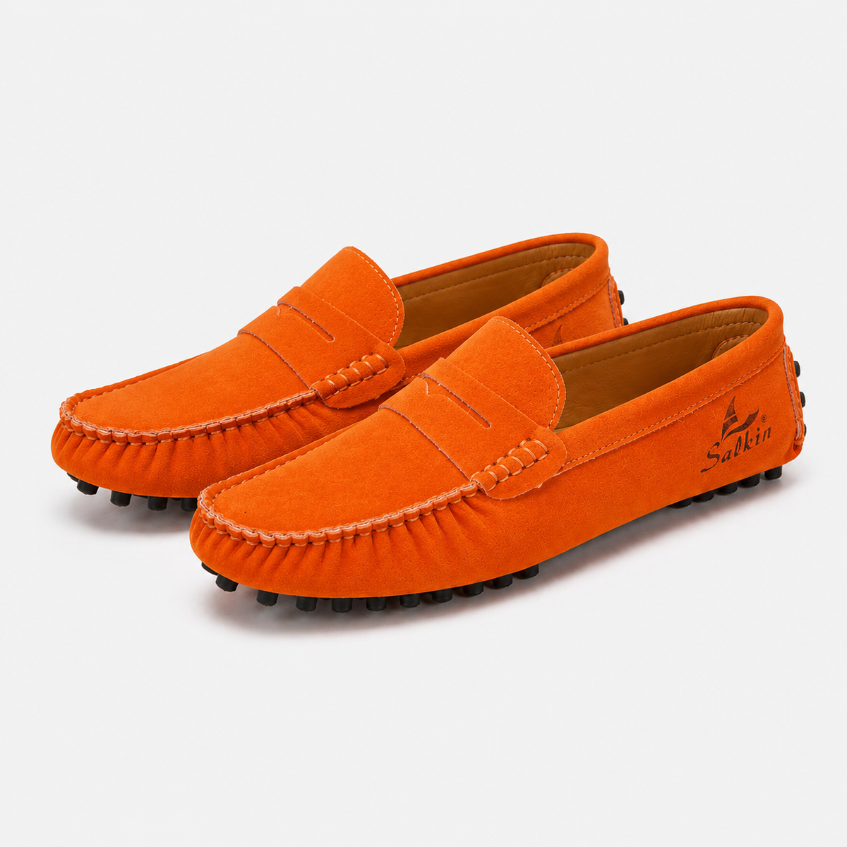 Mocassins Cuir Souple Femme Orange Suédé