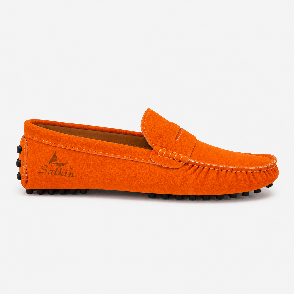 Mocassins Cuir Souple Femme Orange Suédé