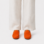Mocassins Cuir Souple Femme Orange Suédé