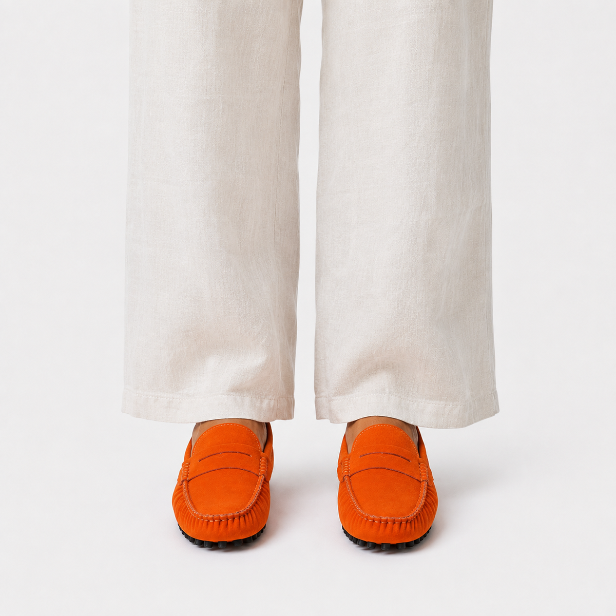 Mocassins Cuir Souple Femme Orange Suédé