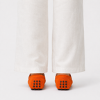 Mocassins Cuir Souple Femme Orange Suédé