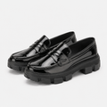 Mocassins Vernis Noir Femme À Semelle Épaisse Crantée