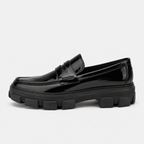 Mocassins Vernis Noir Femme À Semelle Épaisse Crantée