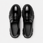 Mocassins Vernis Noir Femme À Semelle Épaisse Crantée
