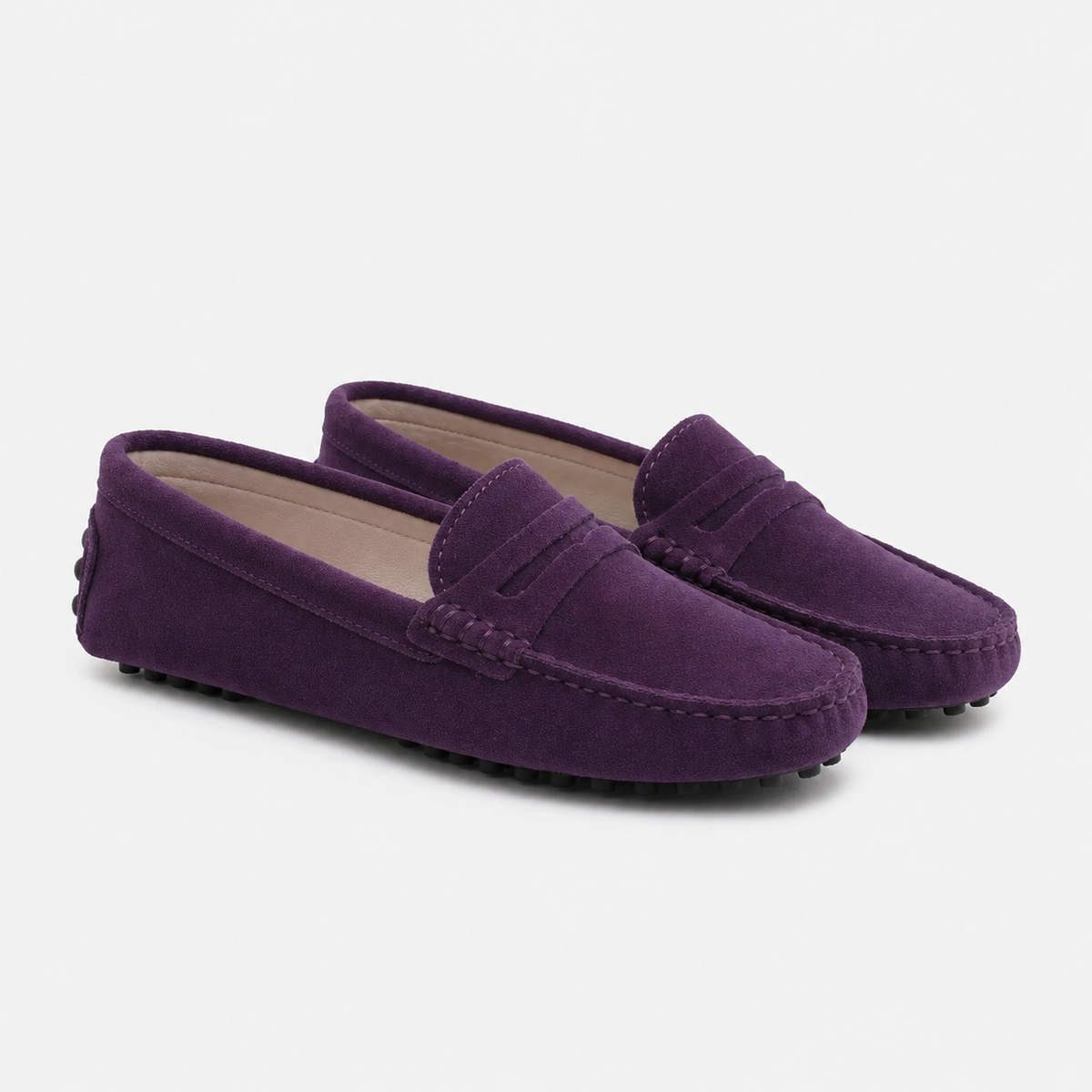 Mocassin Violet En Cuir De Vache Véritable