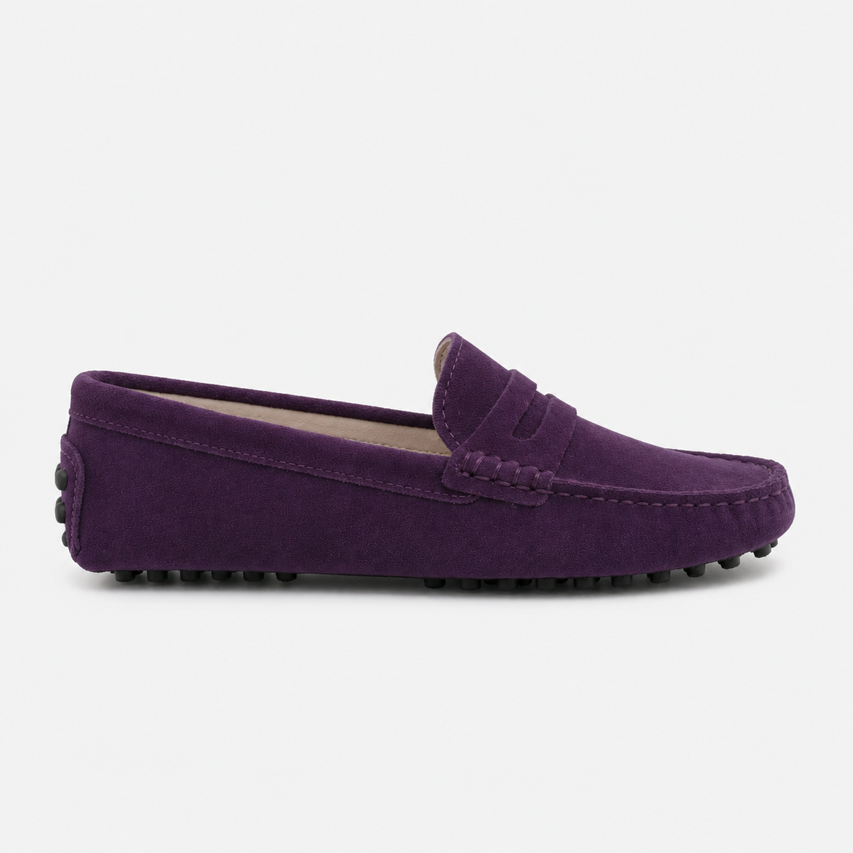 Mocassin Violet En Cuir De Vache Véritable