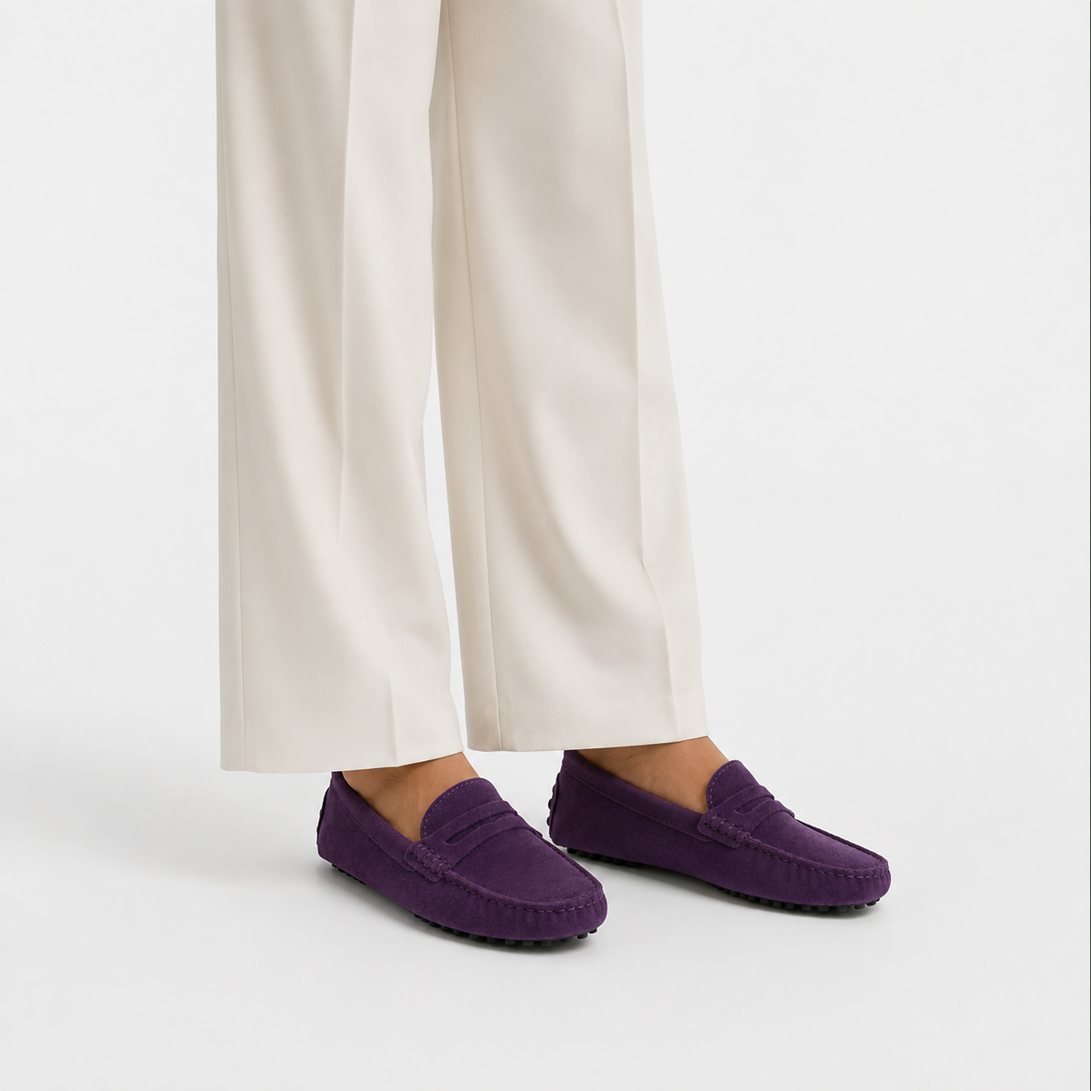 Mocassin Violet En Cuir De Vache Véritable