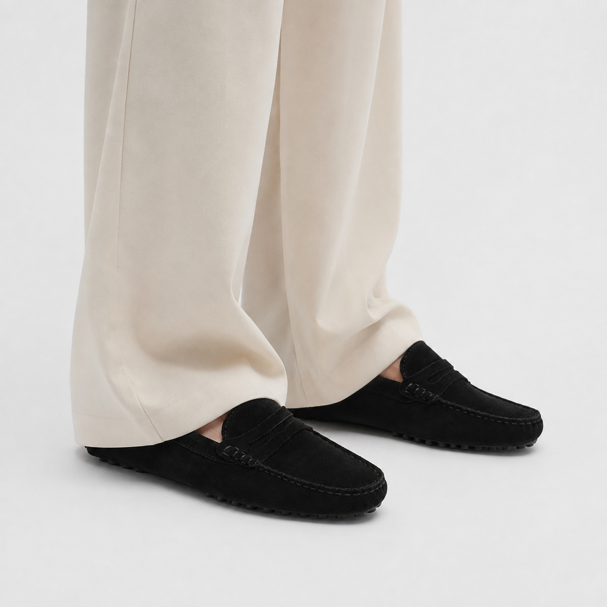 Mocassin Noir En Cuir De Vache