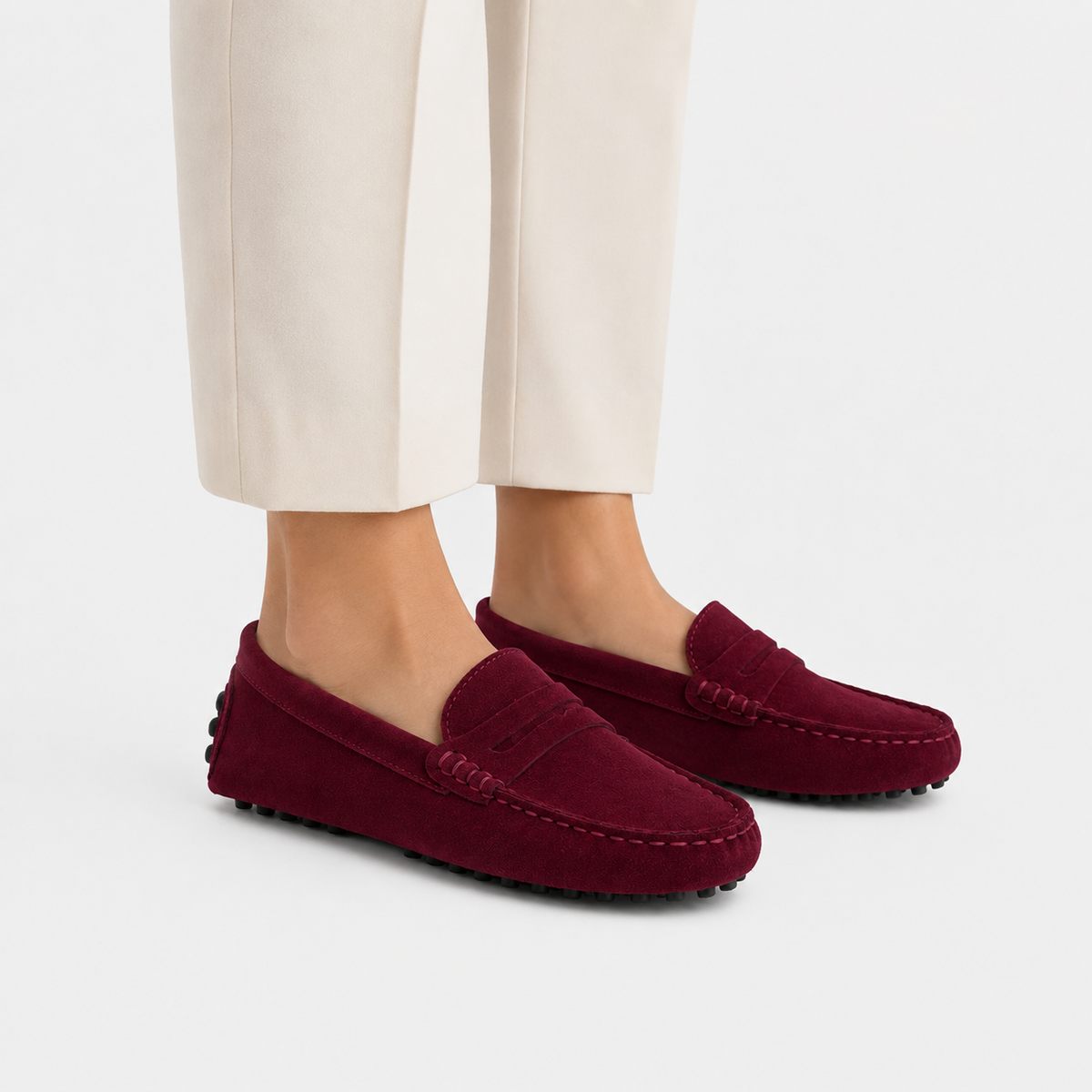 Mocassin Cuir De Vache Bordeaux