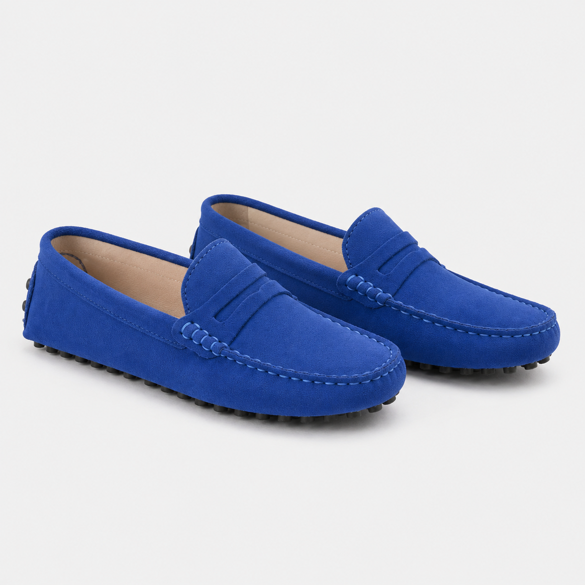 Mocassin Cuir Bleu Véritable