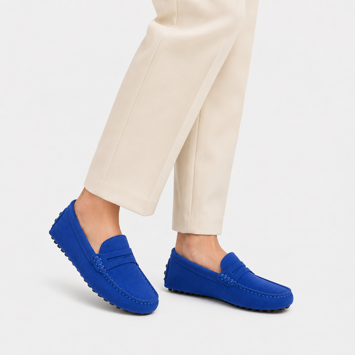 Mocassin Cuir Bleu Véritable