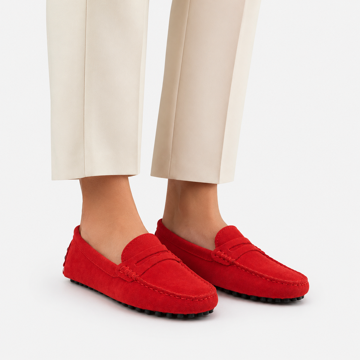 Mocassin Rouge Cuir Véritable