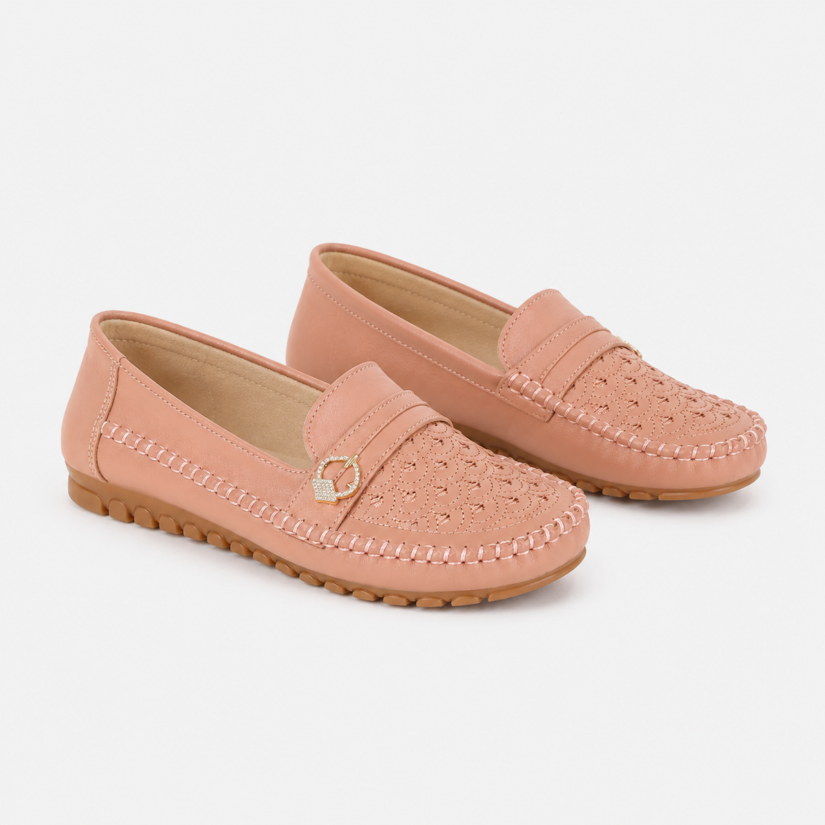 Mocassins En Cuir Artificiel À Enfiler Avec Broderie