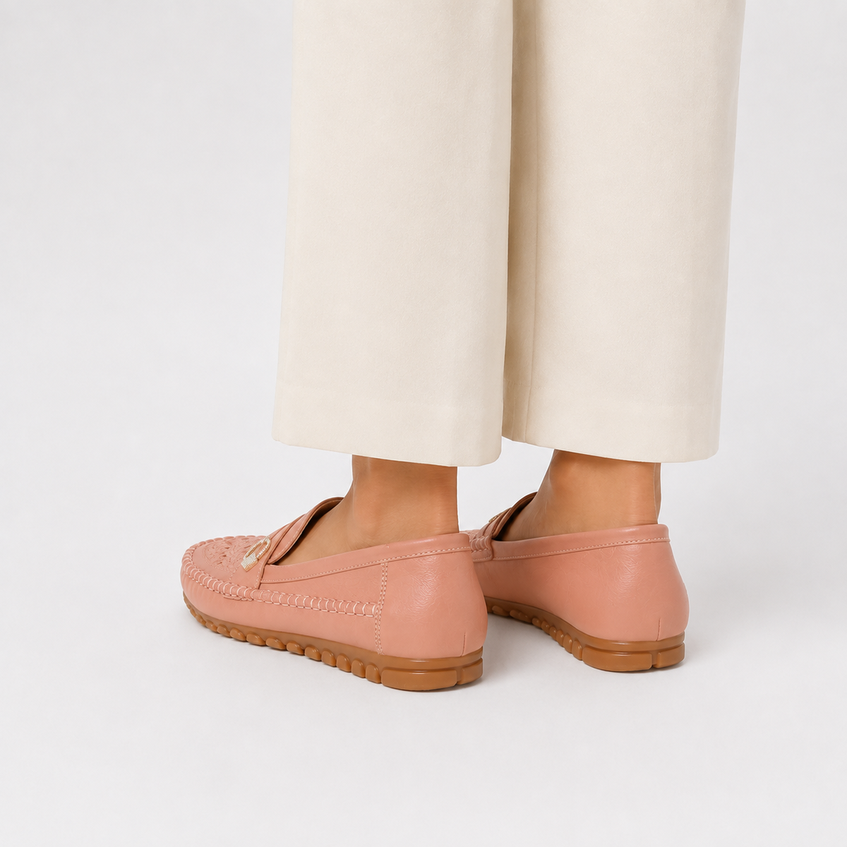 Mocassins En Cuir Artificiel À Enfiler Avec Broderie