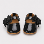 Chaussures premiers pas bébé fille noires en cuir PU à nœud