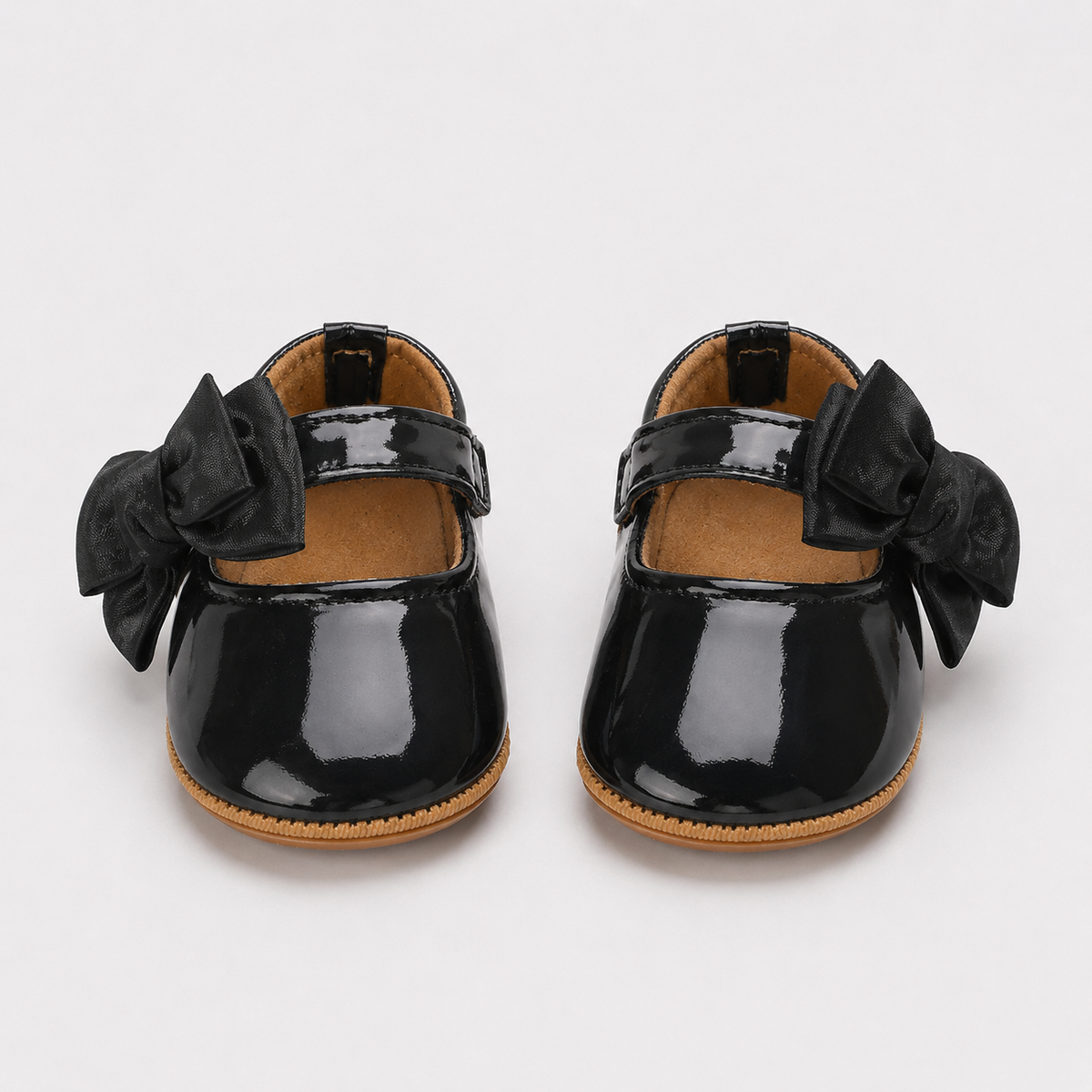 Chaussures premiers pas bébé fille noires en cuir PU à nœud