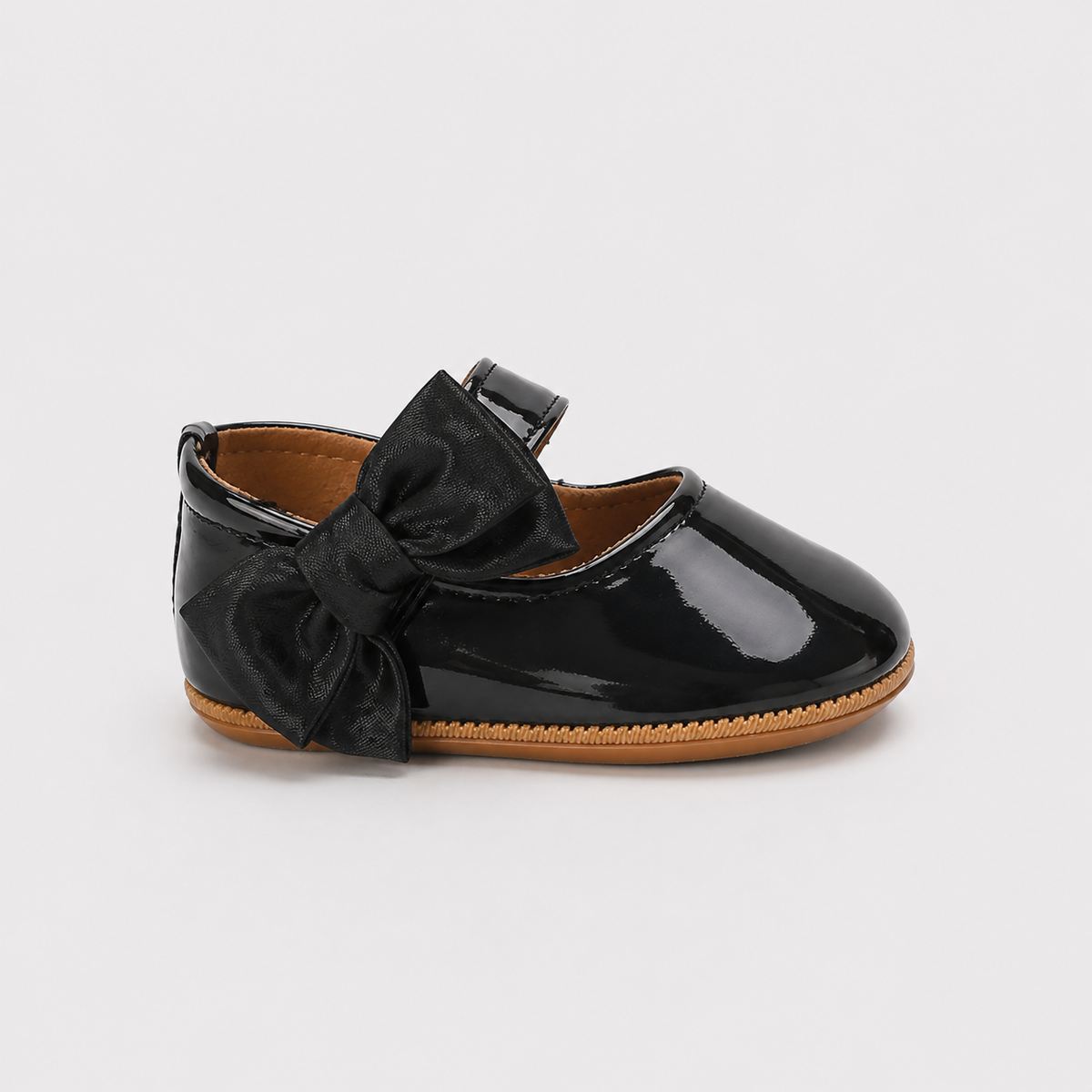 Chaussures premiers pas bébé fille noires en cuir PU à nœud