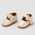 Chaussures premiers pas bébé fille crème à nœud en cuir PU