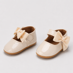 Chaussures premiers pas bébé fille crème à nœud en cuir PU