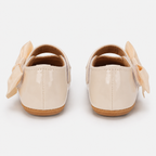 Chaussures premiers pas bébé fille crème à nœud en cuir PU
