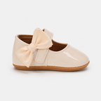 Chaussures premiers pas bébé fille crème à nœud en cuir PU
