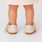 Chaussures premiers pas bébé fille crème à nœud en cuir PU