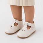 Chaussures premiers pas bébé fille en cuir PU blanc cassé à nœud