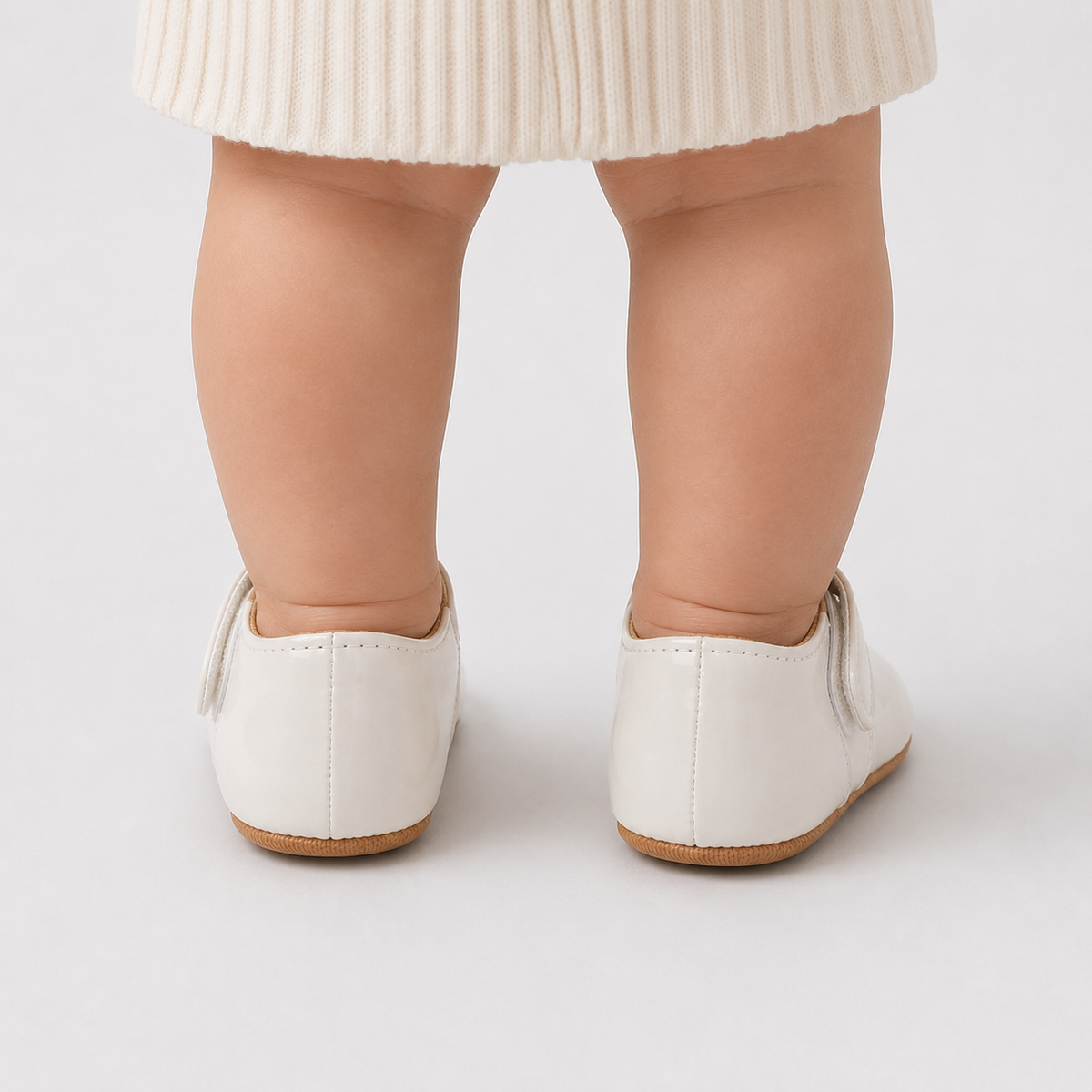 Chaussures premiers pas bébé fille en cuir PU blanc cassé à nœud