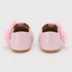 Chaussures premiers pas bébé fille roses à nœud en cuir PU