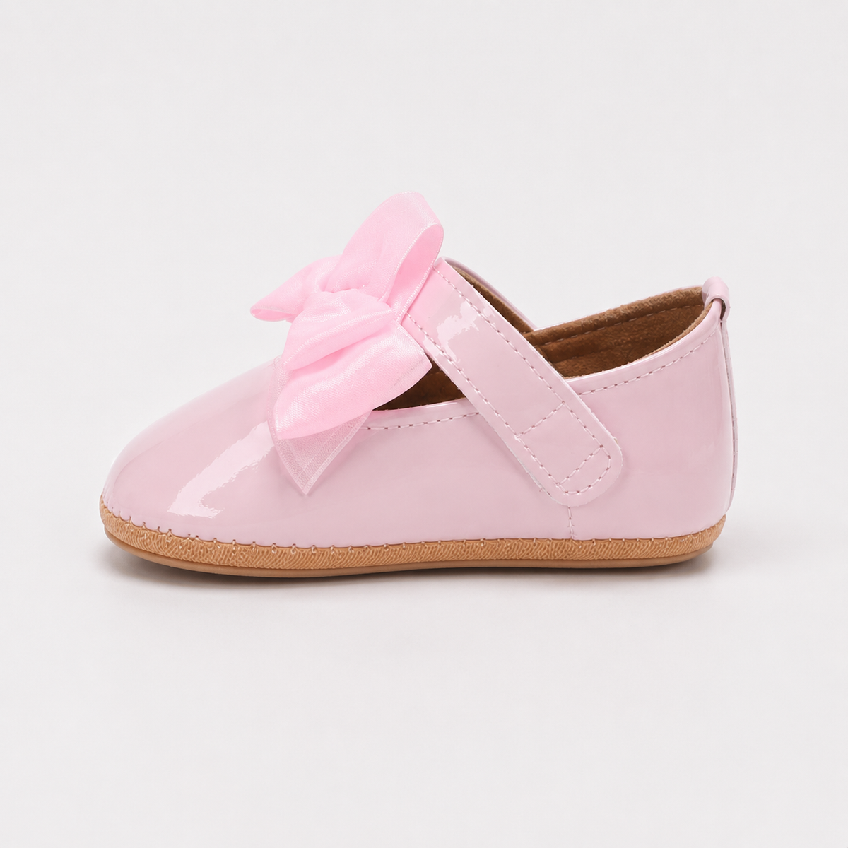 Chaussures premiers pas bébé fille roses à nœud en cuir PU