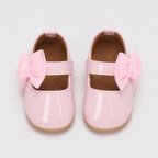Chaussures premiers pas bébé fille roses à nœud en cuir PU