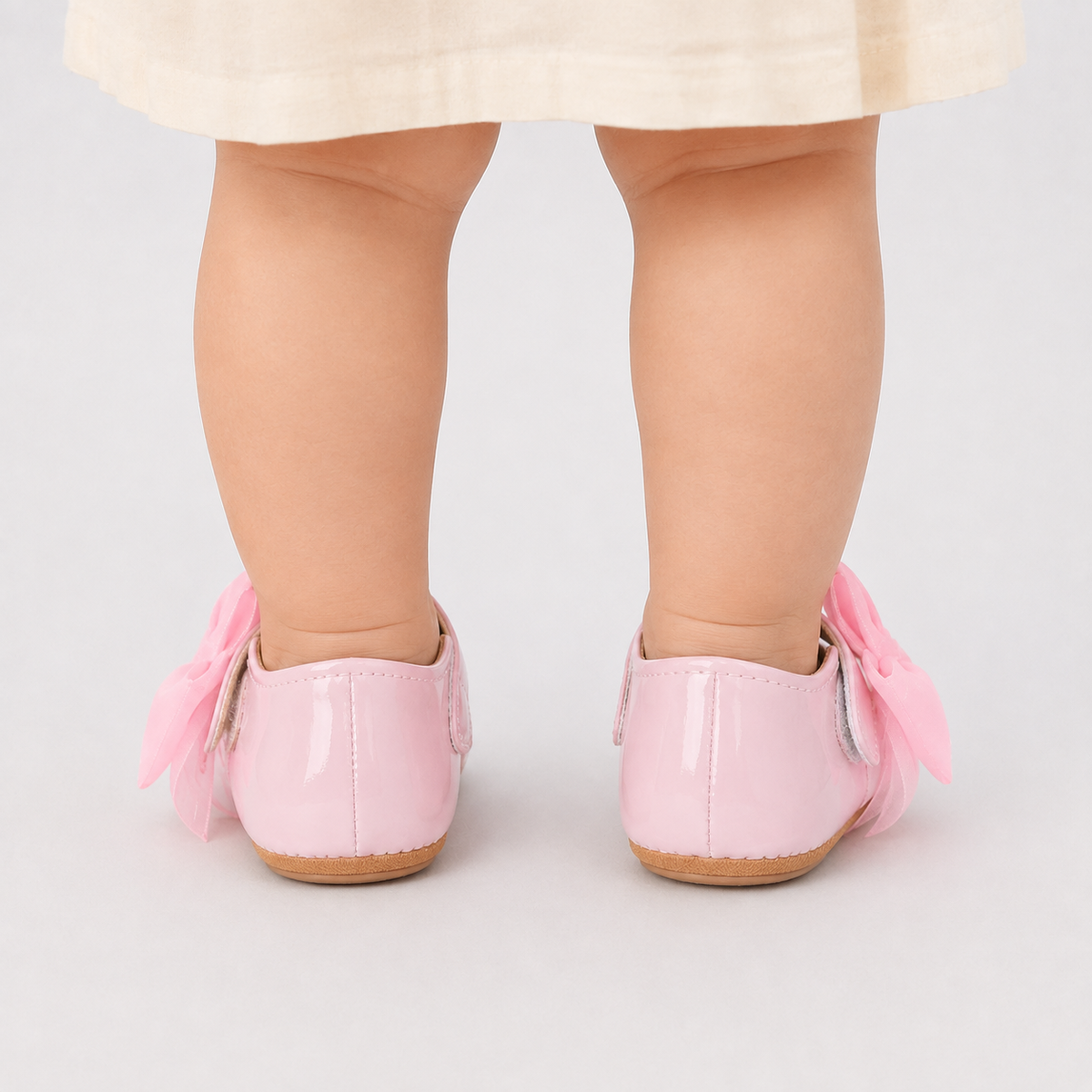 Chaussures premiers pas bébé fille roses à nœud en cuir PU