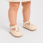 Chaussures premiers pas bébé fille crème en cuir PU à scratch