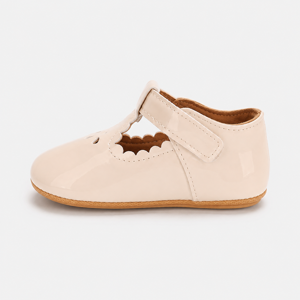 Chaussures premiers pas bébé fille crème en cuir PU à scratch