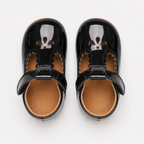 Premières chaussures bébé fille noires en cuir PU verni à scratch