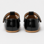 Premières chaussures bébé fille noires en cuir PU verni à scratch