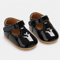 Premières chaussures bébé fille noires en cuir PU verni à scratch