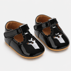 Premières chaussures bébé fille noires en cuir PU verni à scratch
