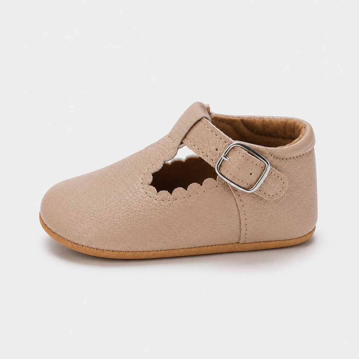 Chaussures premiers pas bébé fille beige en similicuir PU