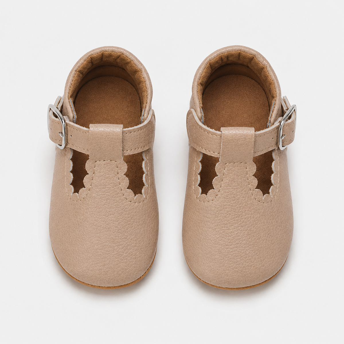 Chaussures premiers pas bébé fille beige en similicuir PU