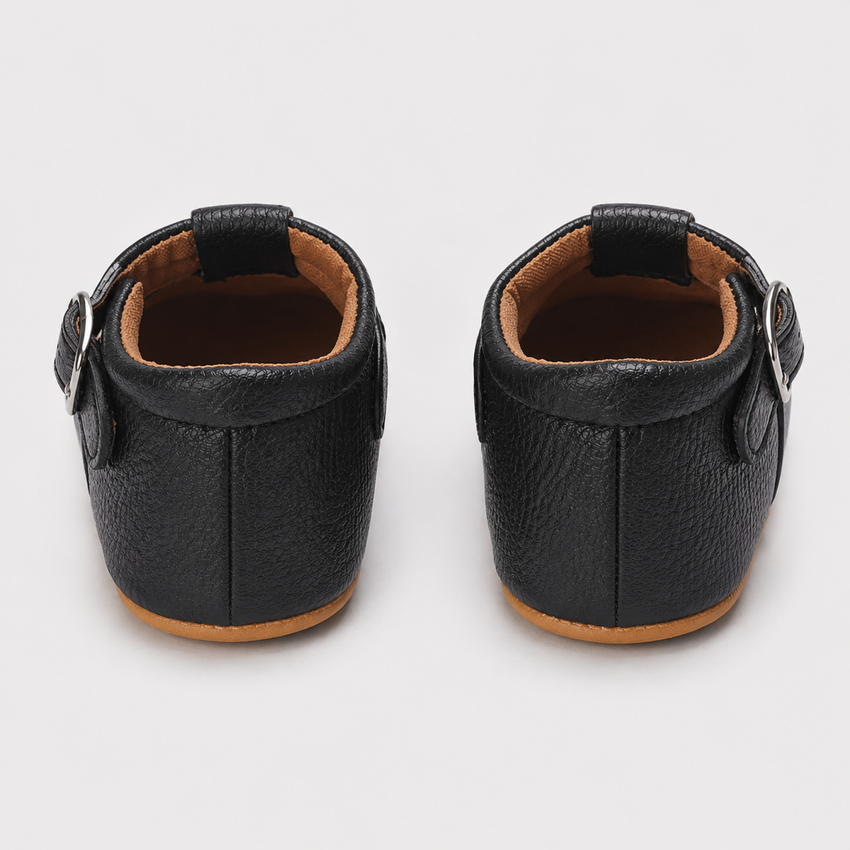 Chaussures premiers pas bébé fille noires en similicuir PU à boucle