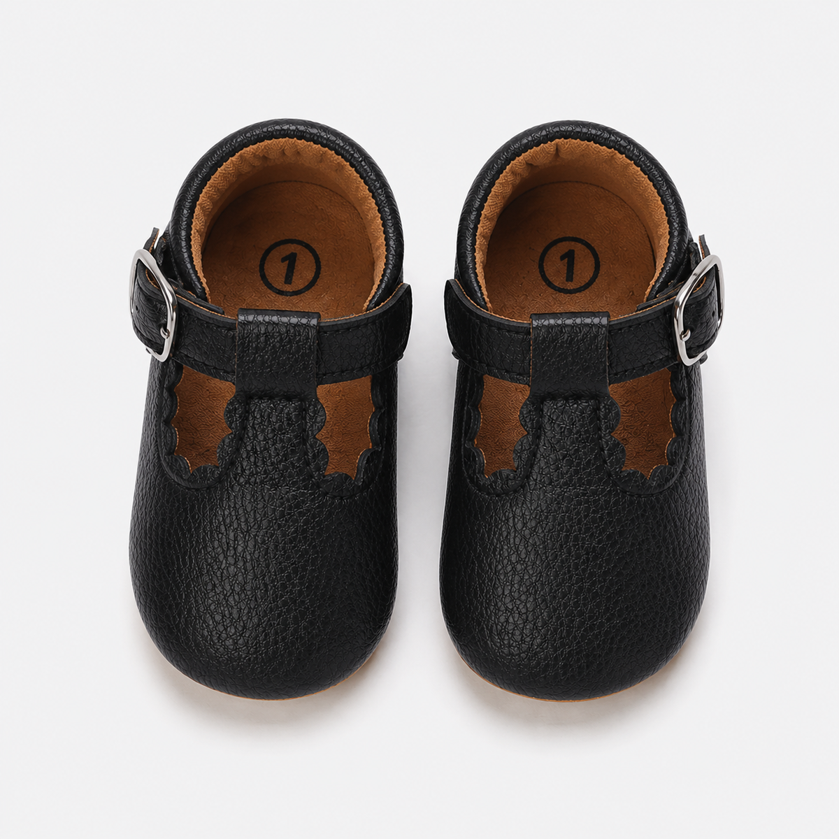 Chaussures premiers pas bébé fille noires en similicuir PU à boucle