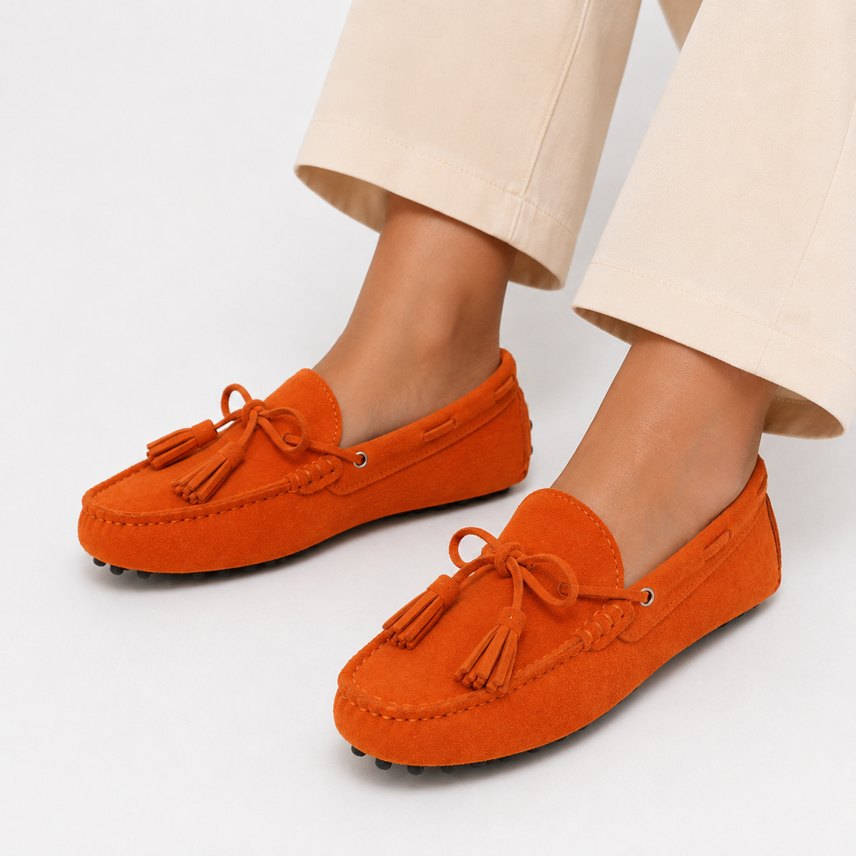 Mocassin Cuir De Vache Orange