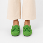 Mocassin Vert En Cuir De Vache