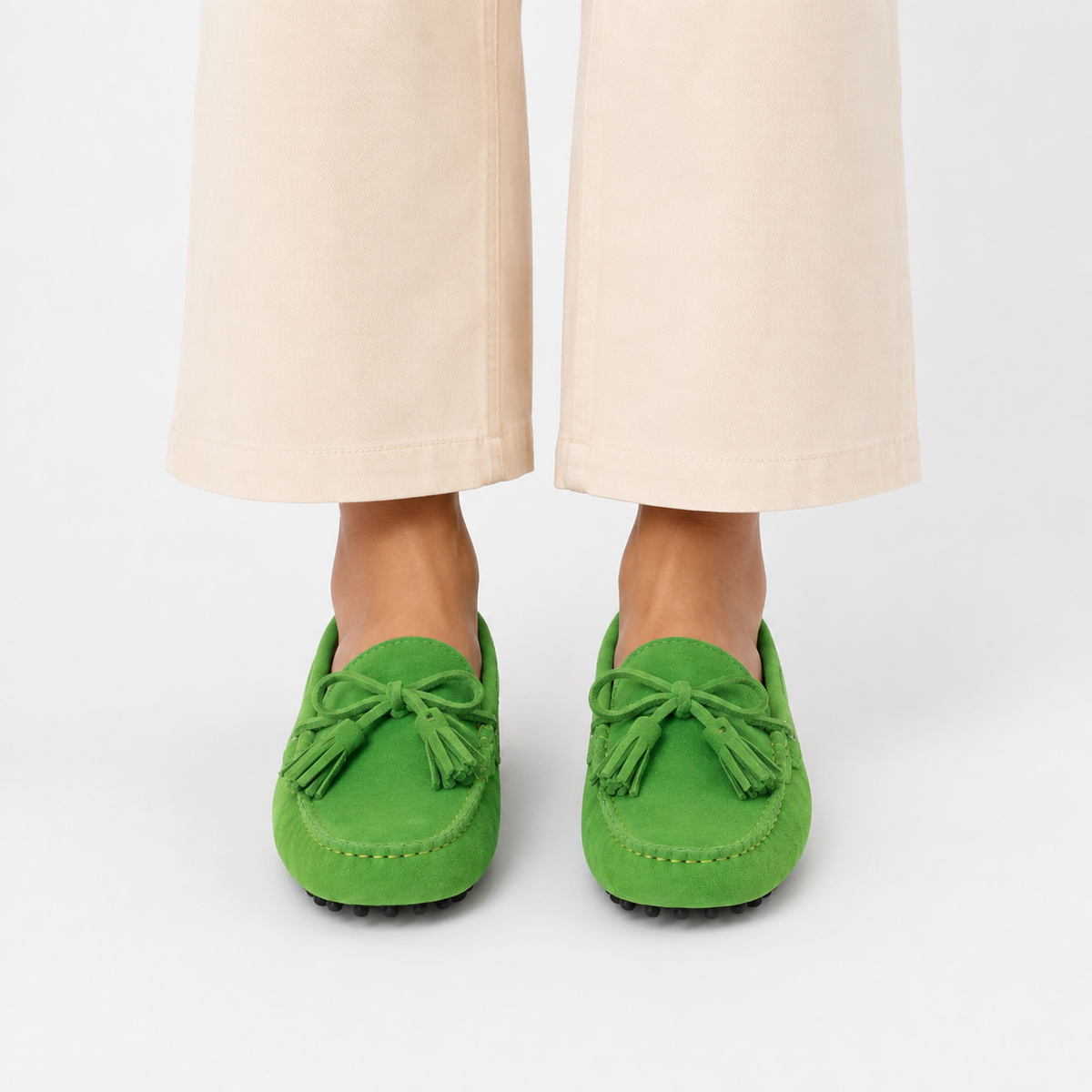 Mocassin Vert En Cuir De Vache