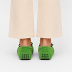 Mocassin Vert En Cuir De Vache